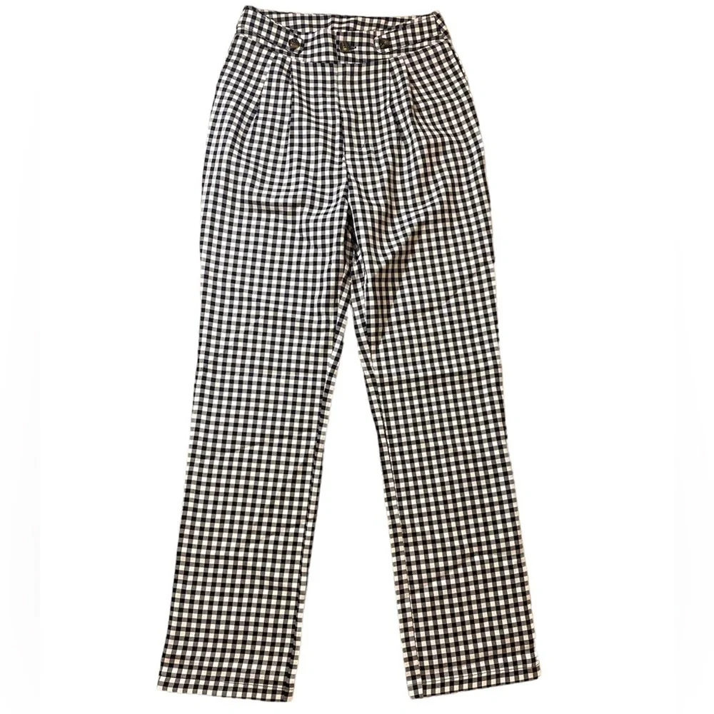 Gingham Print Fold Pleated Pants Size S